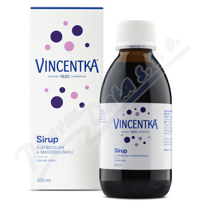 Vincentka Sirup s jitrocelem a mateřídouškou 200ml