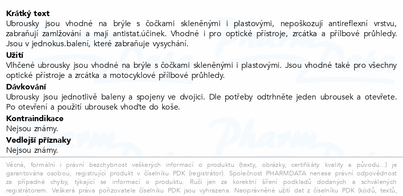Ubrousky vlhčené na brýle REINEX 30ks