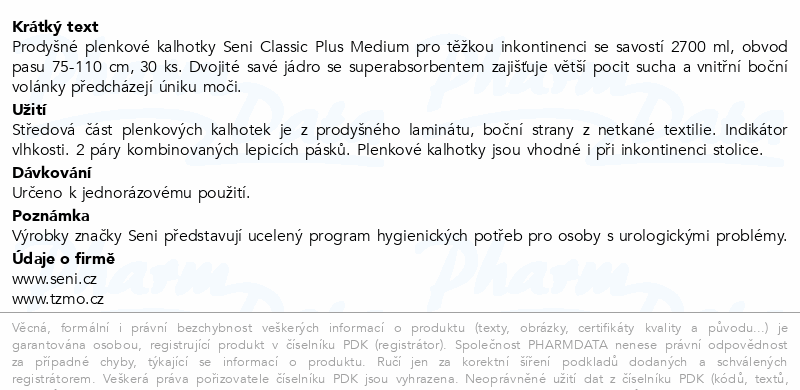 Seni Classic Plus inkon.plen.kalhotky M 30ks