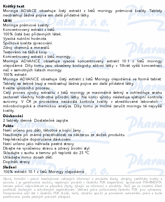 ADVANCE Moringa extrakt 10:1 tbl.180