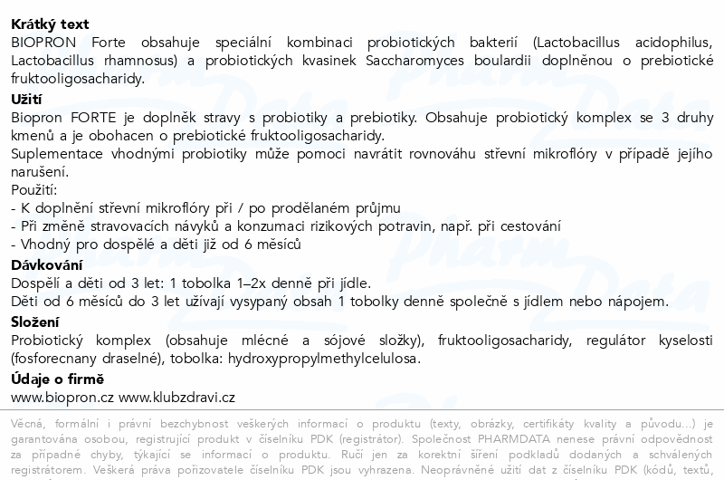 Biopron Forte probiotika a prebiotika tob.30+10