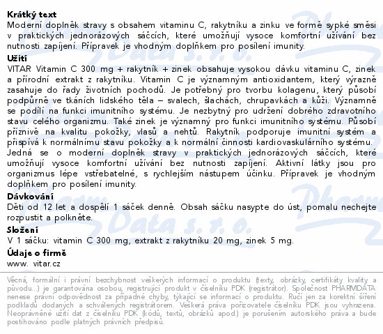 Vitar Vitamin C 300mg+rakytník+zinek 20x2g