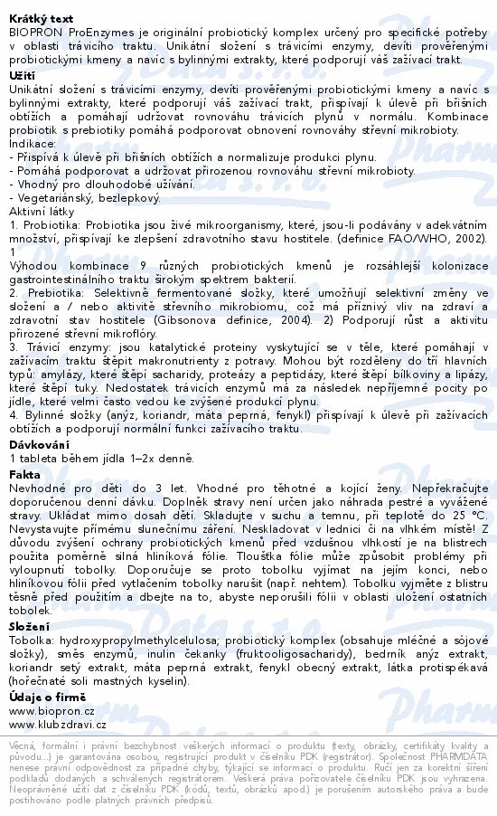 Biopron ProEnzymes probiotika a prebiotika tob.10