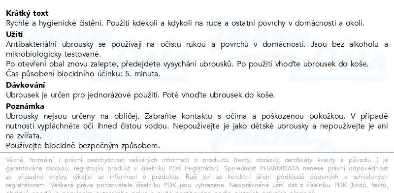 Ubrousky vlhčené antibakter.na ruce a povrchy 60ks