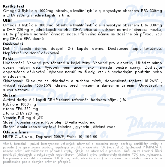 Omega 3 rybí olej 1000mg EPA330mg/DHA220mg cps.150