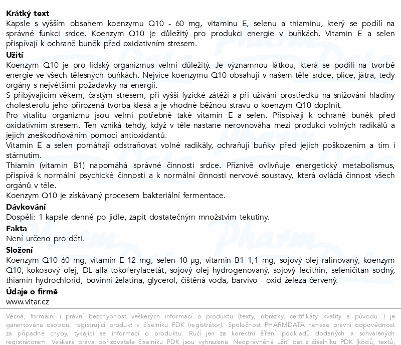Vitar Koenzym Q10 Forte 60mg+Se+vit.E+thiam.cps.60