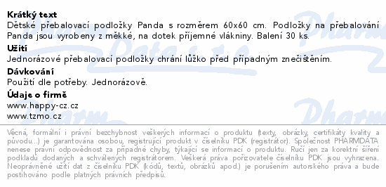 Panda dětské přebalovací podložky 60x60cm 30ks