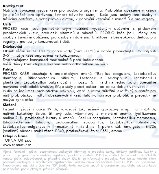 Topnatur Probio rýžová kaše malina 60g