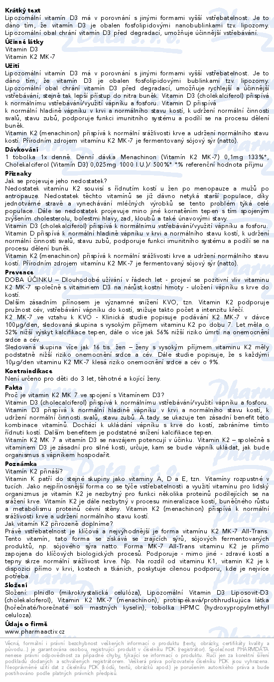 Lipozomal K2 MK7+D3 forte tob.60