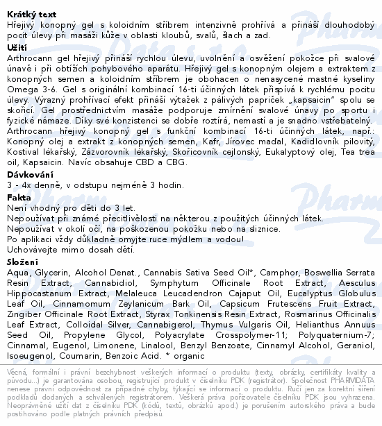 Annabis Arthrocann CBD+CBG gel hřejivý 75ml