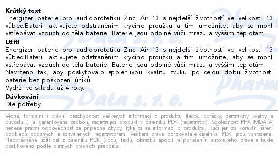Energizer Baterie do naslouchadel Zinc Air 13 8ks