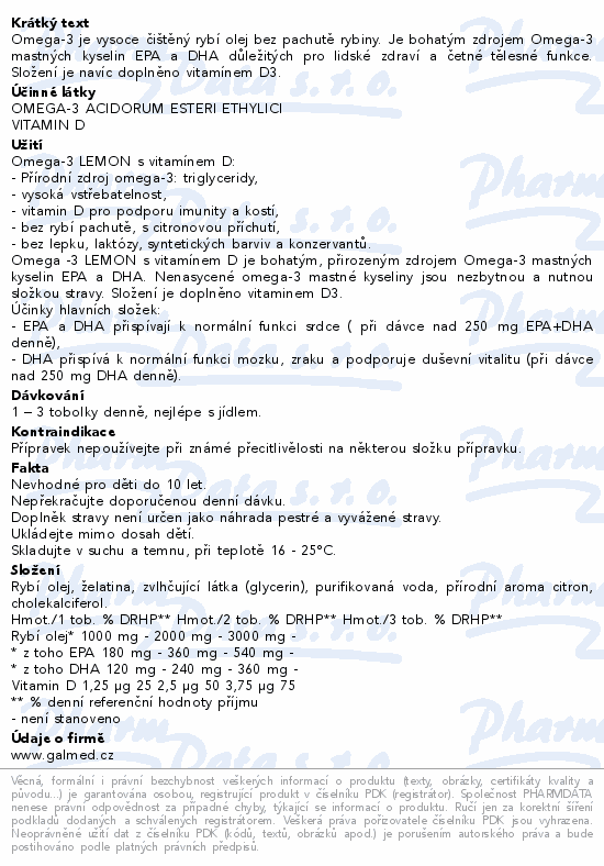 Omega-3 LEMON s vit.D tob.180+60 Galmed