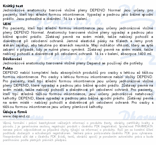 Depend Anatomic Normal inkont.vložné pleny 16ks