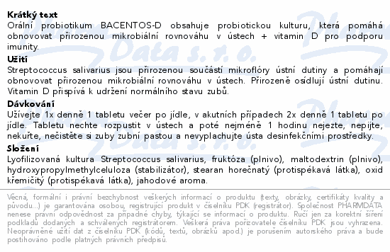 BACENTOS-D orální probiotikum tbl.20