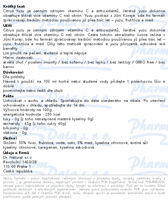 Dr.Natural YUZU Natural+med 1000g