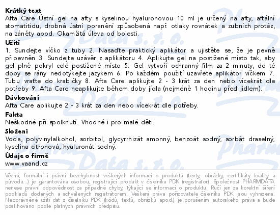AFTA CARE Ústní gel na afty s kysel.hyaluron. 10ml