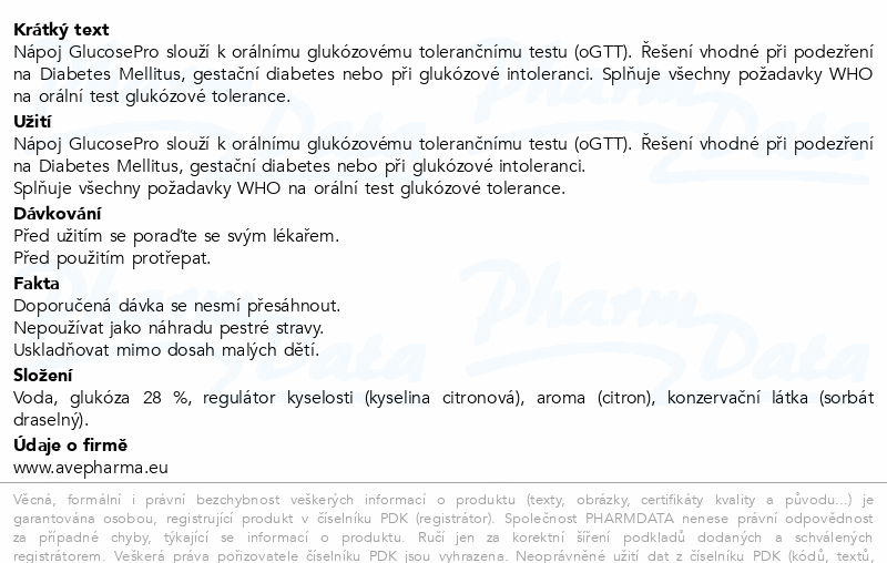 GlucosePro nápoj pro gluk.toler.test citron 250ml