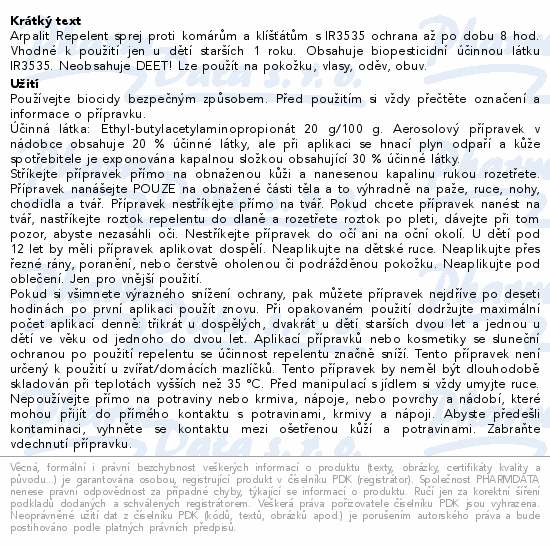 Arpalit Repelent sprej proti komár. a klíšť. 150ml