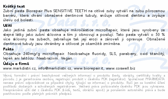 Biorepair Plus Sensitive Teeth zubní pasta 75ml