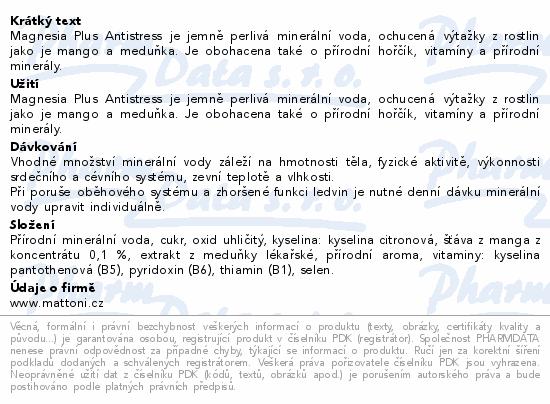 Magnesia Plus Antistress mang.meduň.jem.perl.700ml