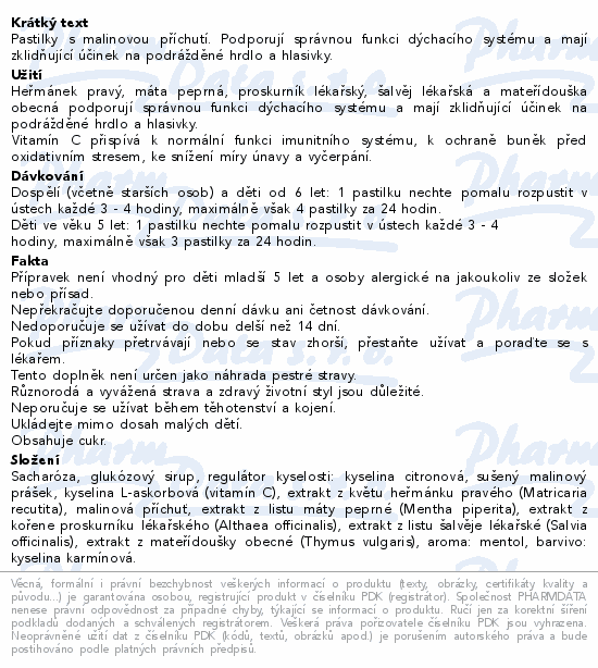 Panastat bylinné pastilky s vit.C př.malina 16ks