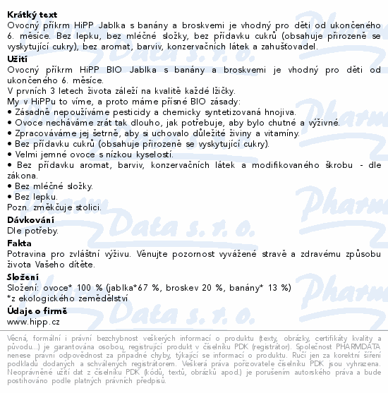 HiPP Jablka s banány a broskvemi BIO 4/6m 190g