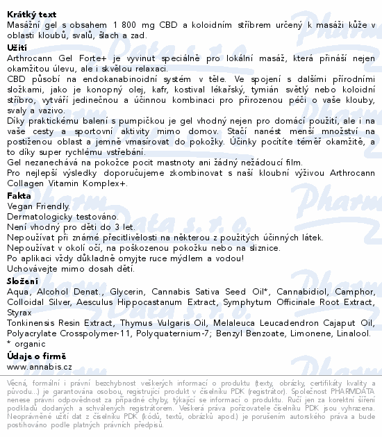 Annabis Arthrocann Forte+ CBD masážní gel 90ml