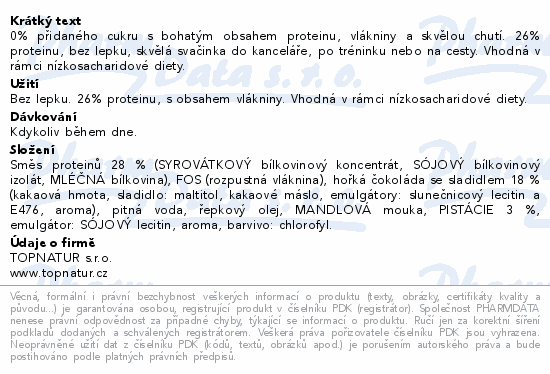 Topnatur Protein tyčinka pistácie 40g
