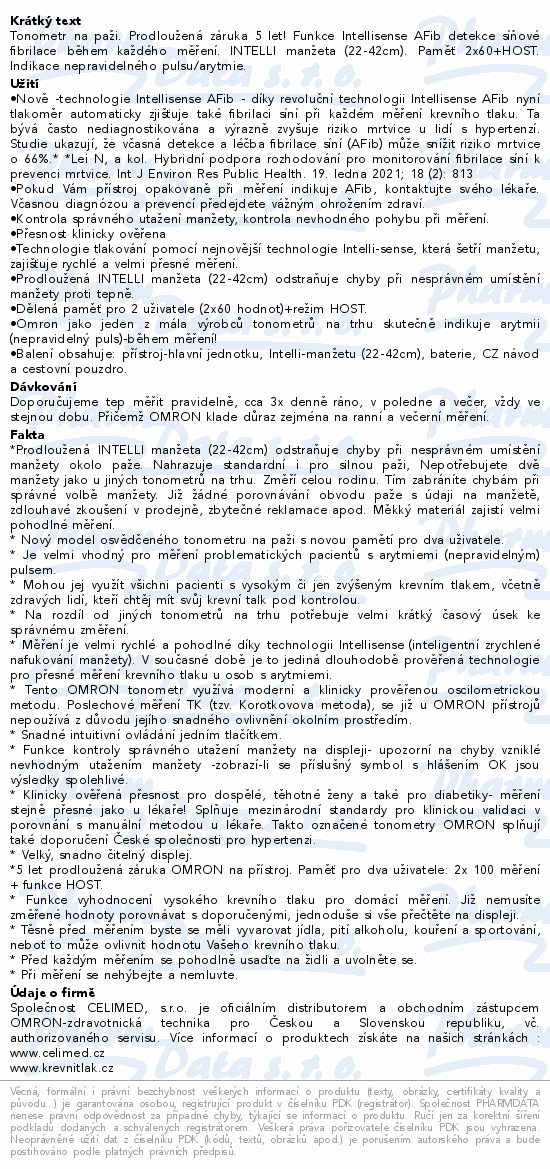 Tonometr digi.OMRON M3 Comfort AFib pažní+zdroj