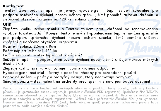TEMTEX tejp proti chrápání 2.5x8cm 120ks