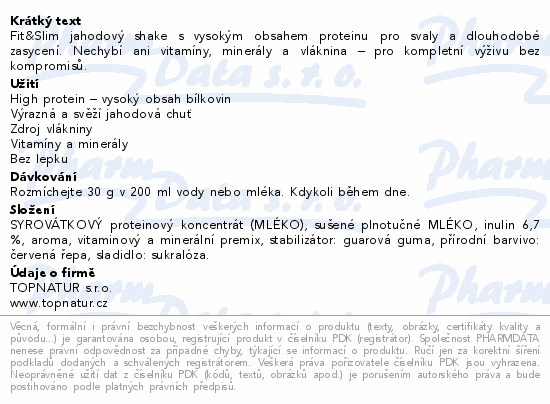 Topnatur SLIM&FIT Protein Shake jahoda 30g