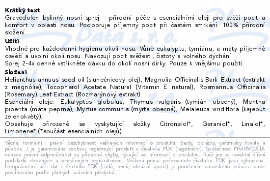 Gravedolen bylinný nosní sprej esenciál.oleje 30ml