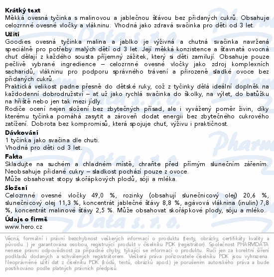 Goodies ovesná tyčinka malina a jablko 23g