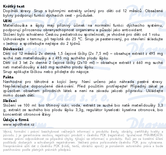 Apotheke Pohádkový průduškový sirup 1+ BIO 250g