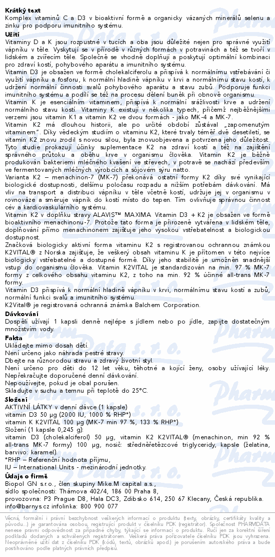 ALAVIS MAXIMA Vitamin D3+K2 cps.60