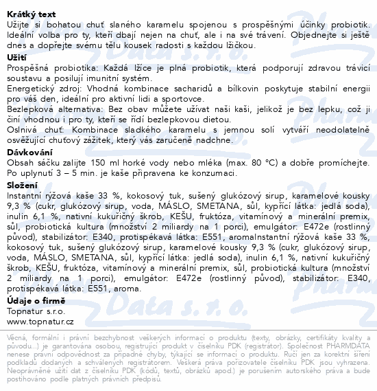 Topnatur Probio rýžová kaše slaný karamel 50g