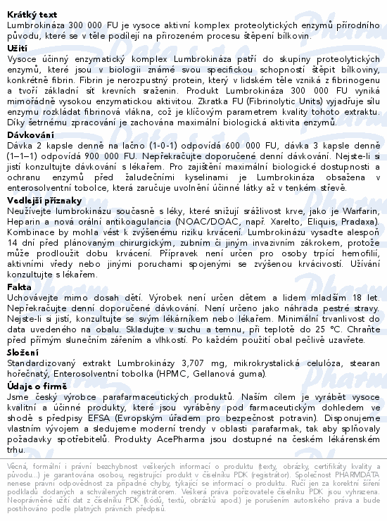 AcePharma Lumbrokinase 300 000 FU tob.90