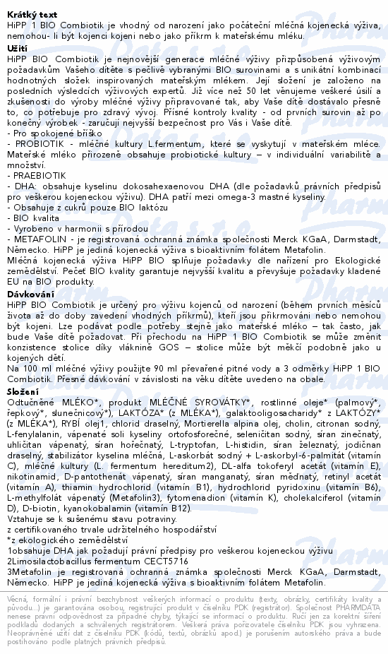 HiPP 1 Combiotik kojenecké mléko BIO 600g