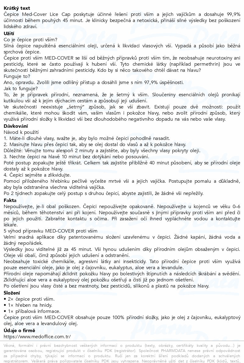 MED-COVER Lice Cap čepice proti vším set