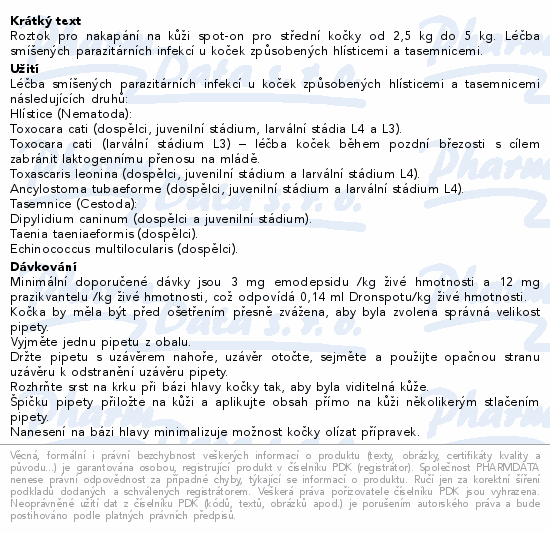 Dronspot 60mg/15mg spot-on střední kočky 2x0.7ml
