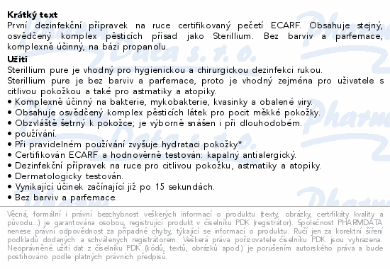 Sterillium Pure dezinfekční přípravek na ruce500ml