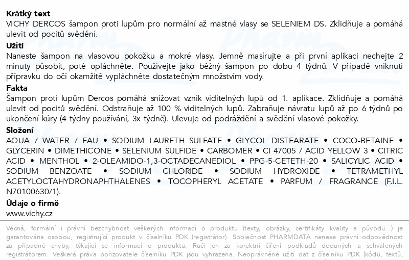 VICHY DERCOS Šampon proti lupům mastné vlasy 95ml