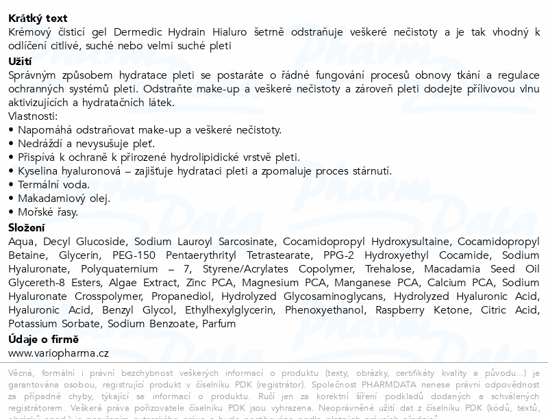 DERMEDIC Hydrain Hialuro Krémový mycí gel 200ml