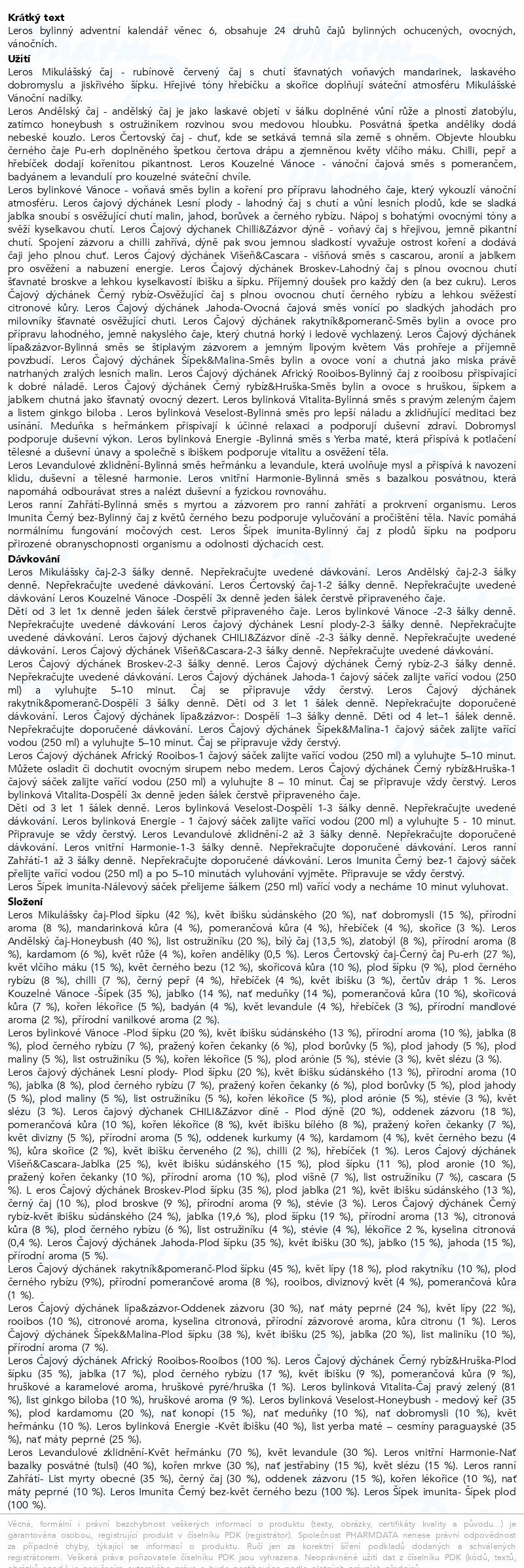 LEROS Bylinný adventní kalendář věnec 24čajů+karet