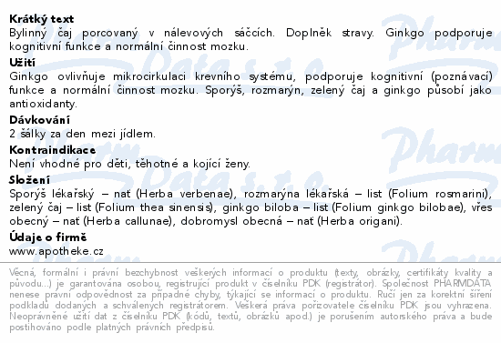 Apotheke Dobrá paměť s ginkgo biloba čaj 20x1.5g