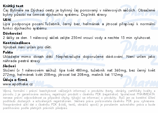 Čaj Bylináře Dýchací cesty a pocení 40x1.6g